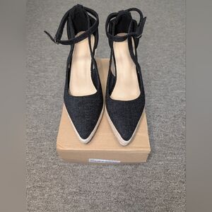 NEW NEVER WORN Black Wedges with Ankle Strap